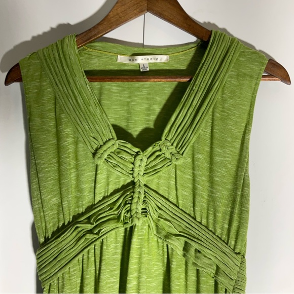 Max Studio Green Boho Chic Summer Sleeveless Ribbed Design @ Neck Waist Dress LG - Picture 10 of 16